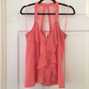 Pinkish orange ruffle lace tank